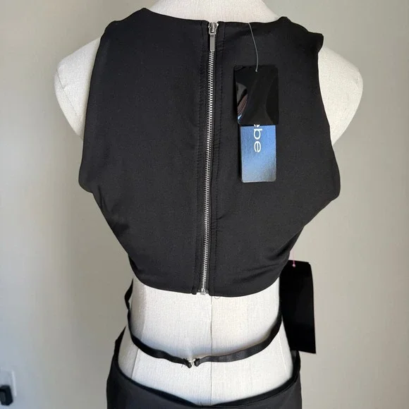 NWT Bebe Slinky Side Cut-Out Midi Dress Jet Black Sleeveless Evening Gown Medium - Picture 7 of 10